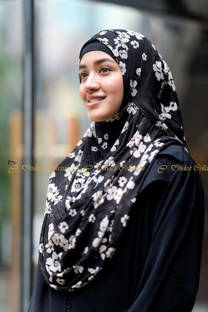 Instant hijab Floral Black – Modest Collection