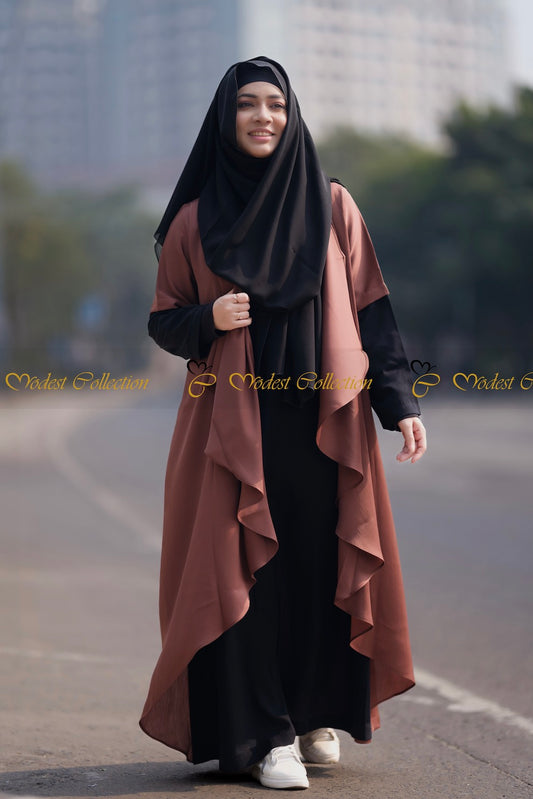 Waterfall Shrug Abaya dark brown - Modest Collection