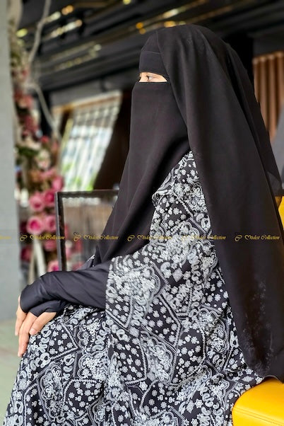 Amaya Niqab attached Jilbab printed Black