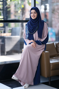 Dual Shade Elegant Umrah Abaya Umber-Navy