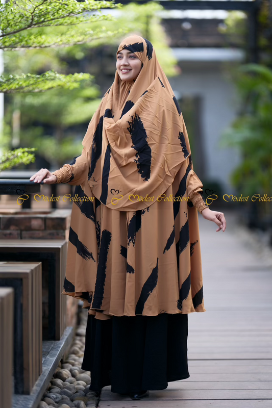 Georgette Khimar with Pockets printed Brown