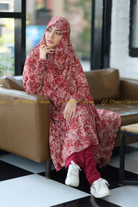 Georgette Khimar with Pockets Printed Maroon