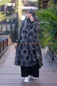 Linen Khimar with pockets printed Black