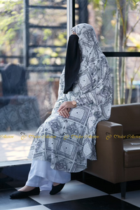 Linen Khimar with pockets White-Black