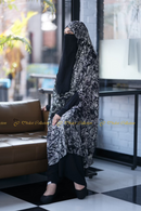 Georgette Khimar with Pockets Black Print