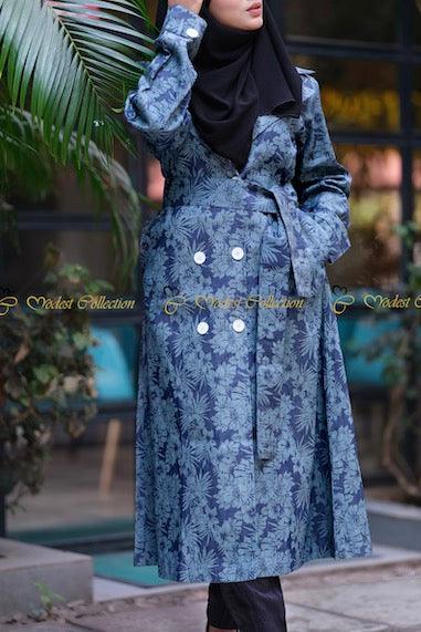 Noor Coat printed denim - Modest Collection
