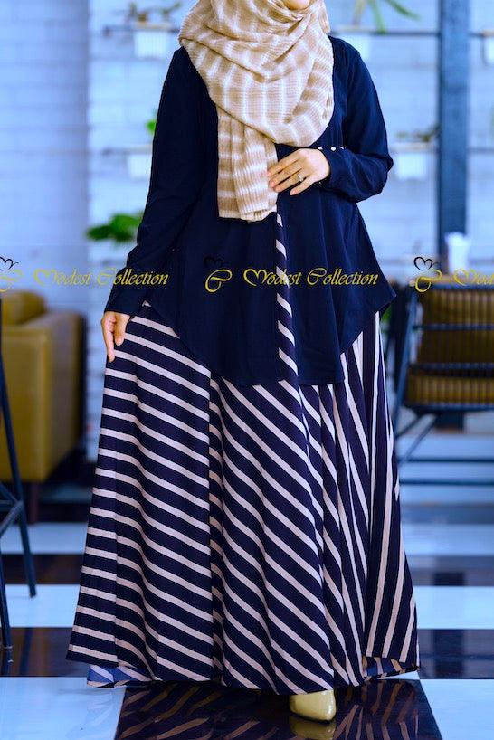Redwana gown Navy Stripe - Modest Collection