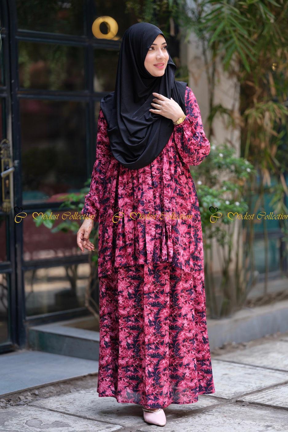 Sifat Top printed Maroon - Modest Collection