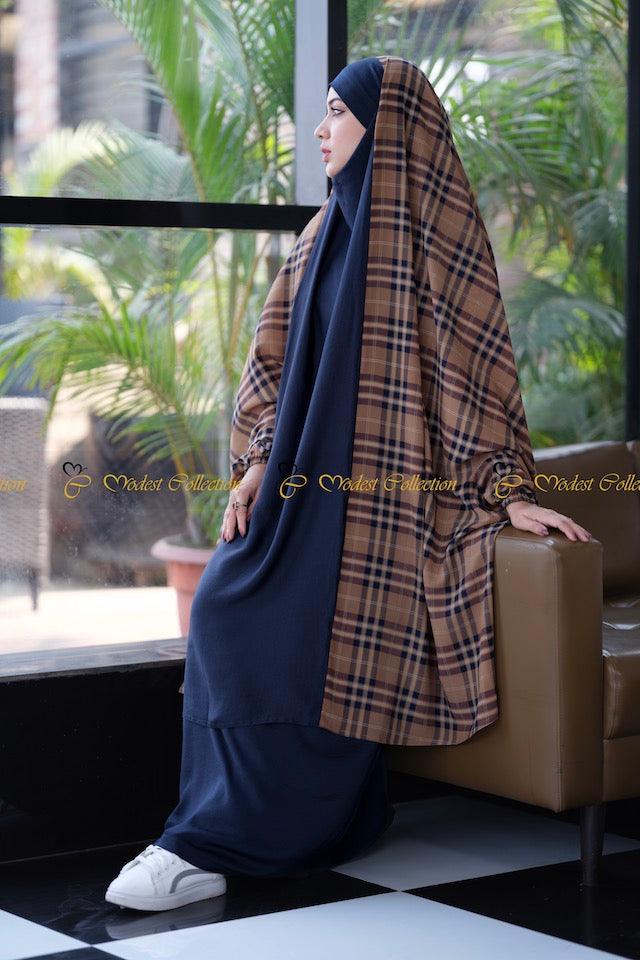Sinthia Khimar Checkered Blue - Modest Collection