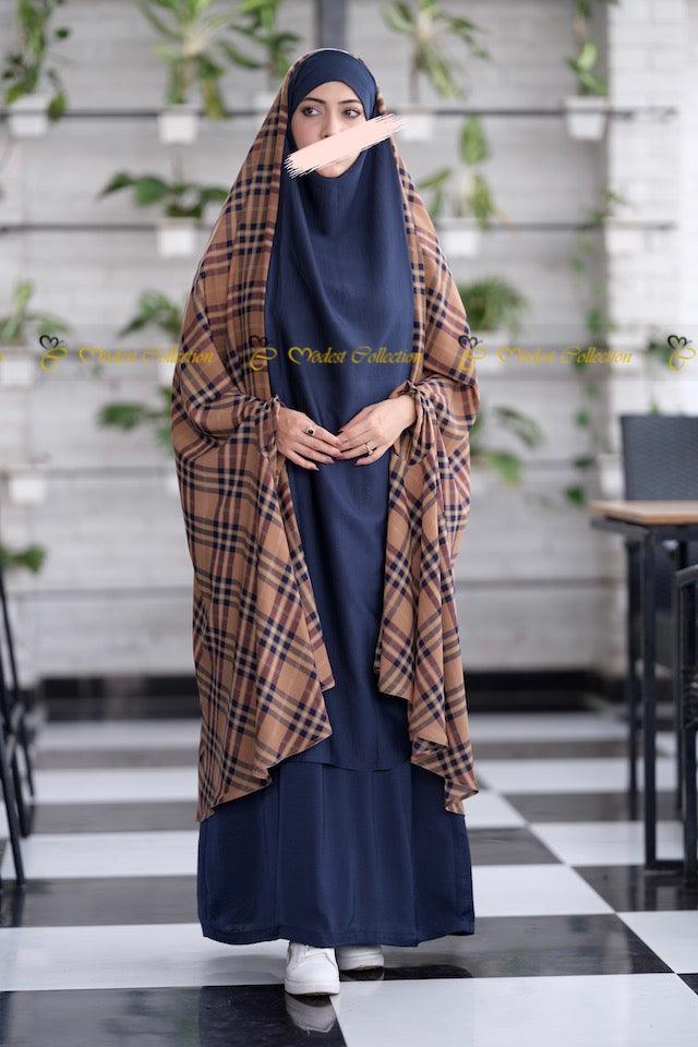 Sinthia Khimar Checkered Blue - Modest Collection