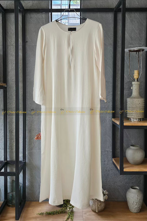 Basic Maxi Abaya/Slip Dress with pockets Cream