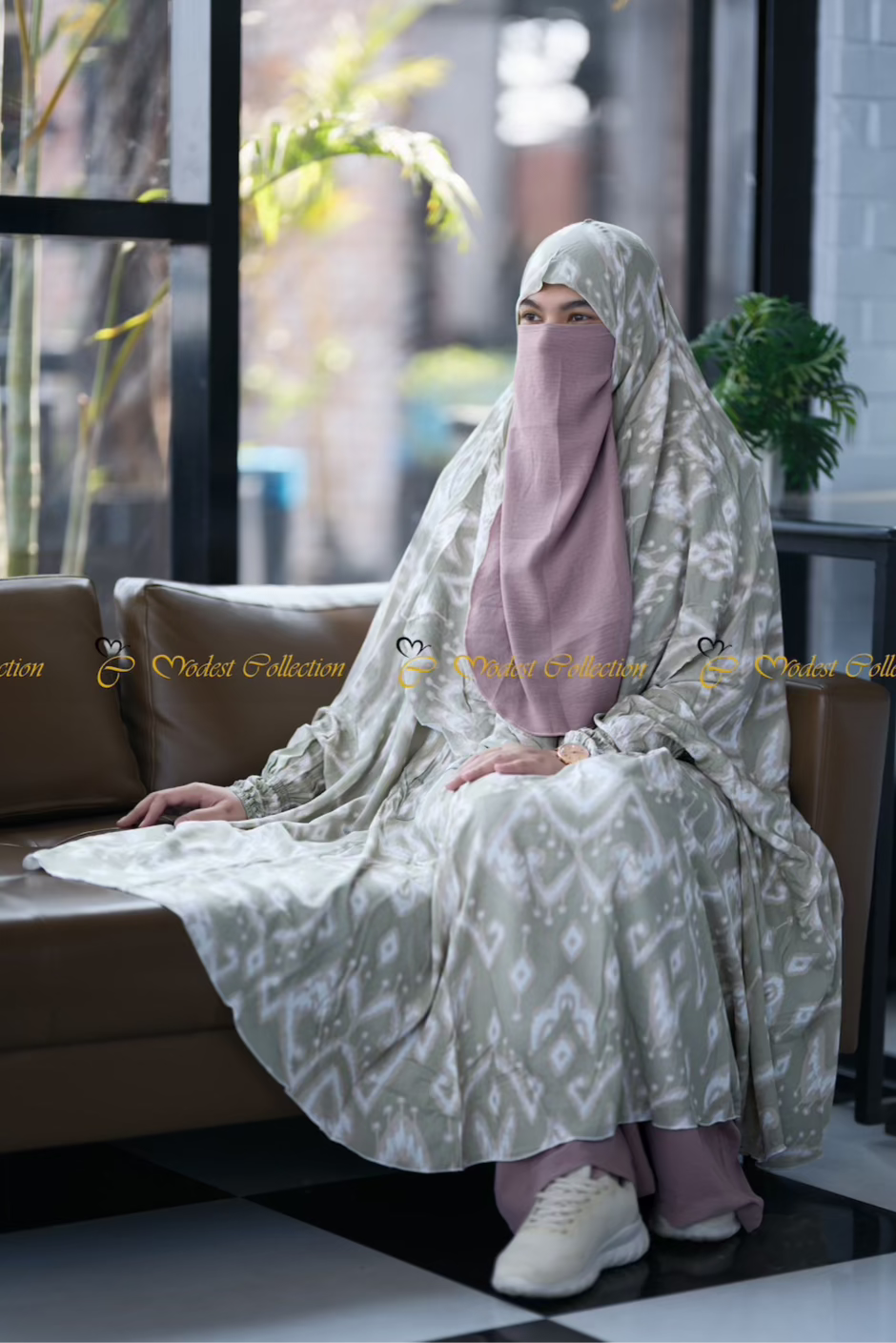 Linen Khimar with pockets Pastel Green