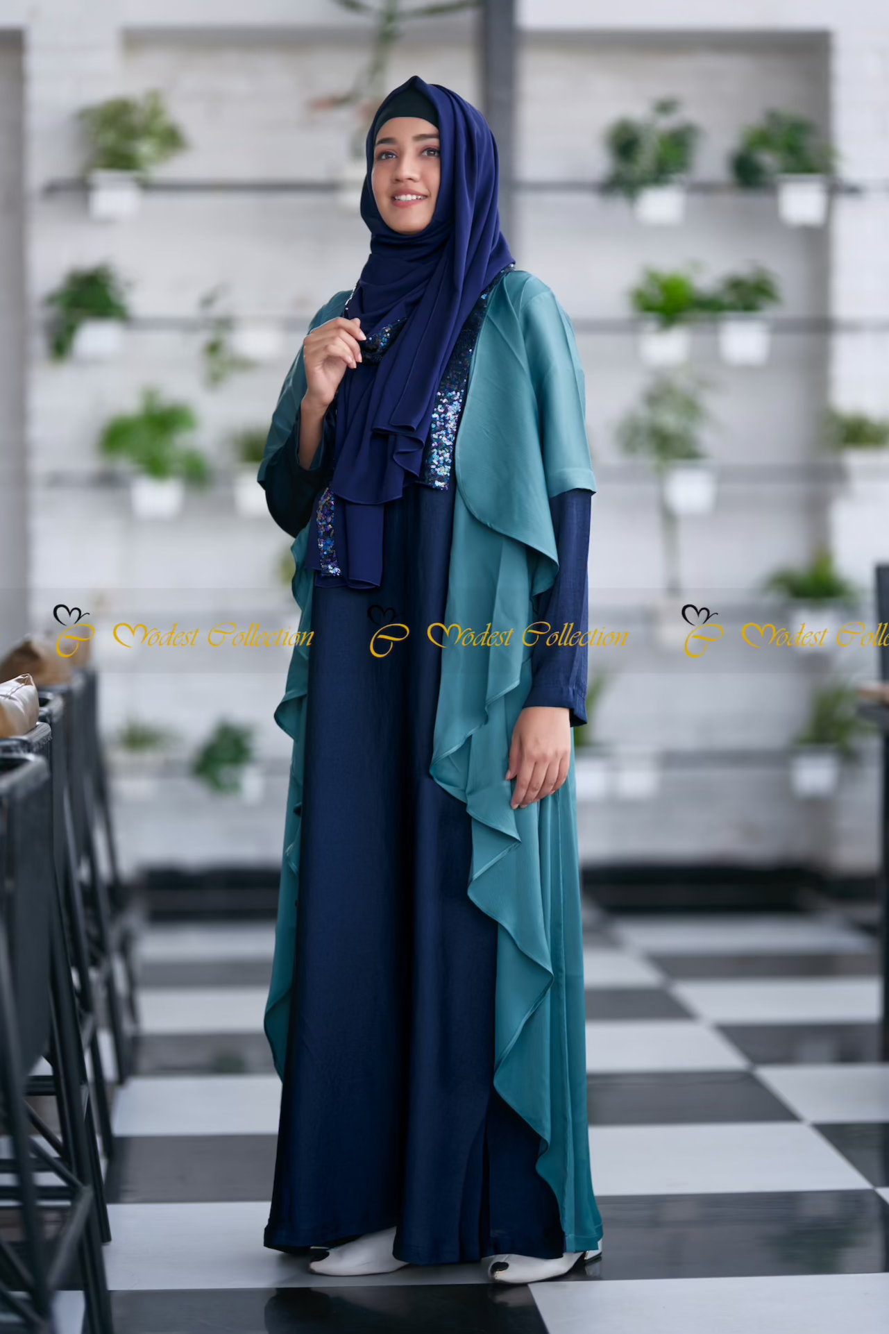 Waterfall Shrug Abaya Cobalt