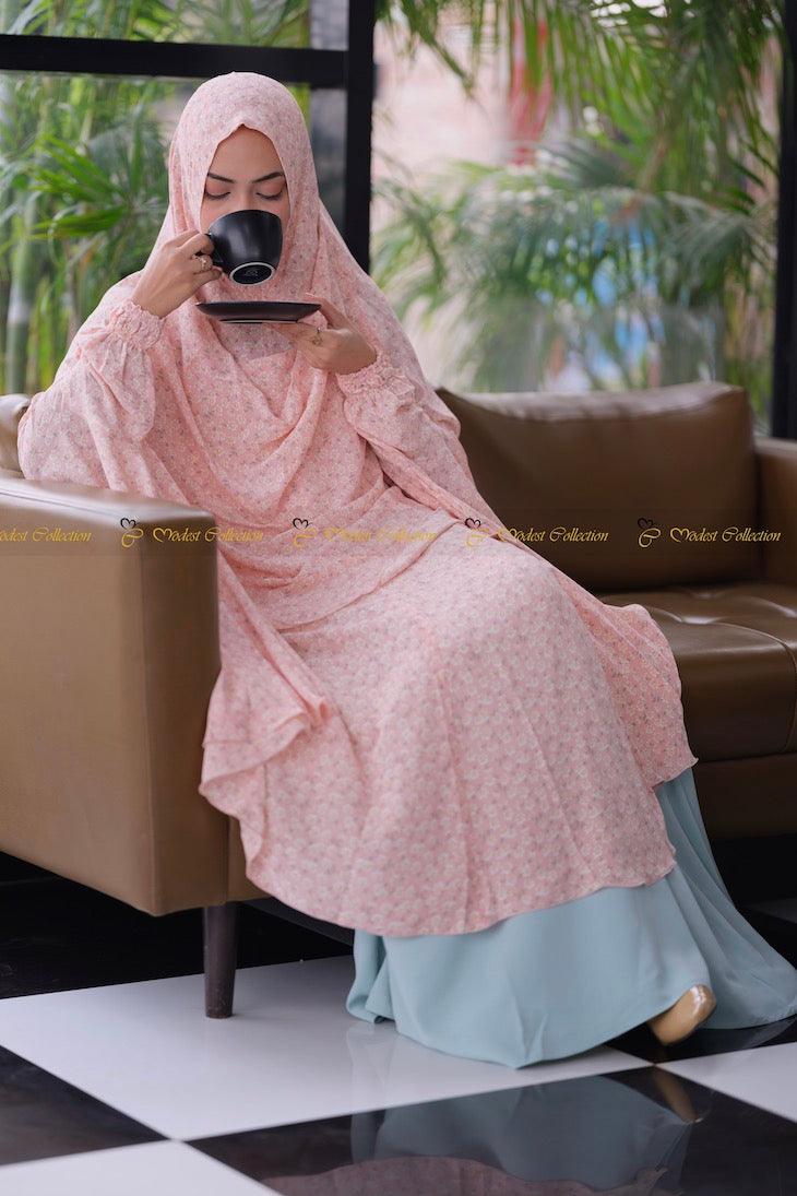Niqab Khimar printed Peach - Modest Collection